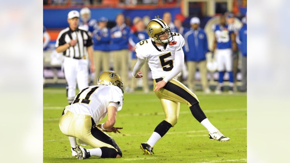 New Orleans Saints Kicker Garrett Hartley (5) converts on a Field Goal in Super Bowl XLIV.